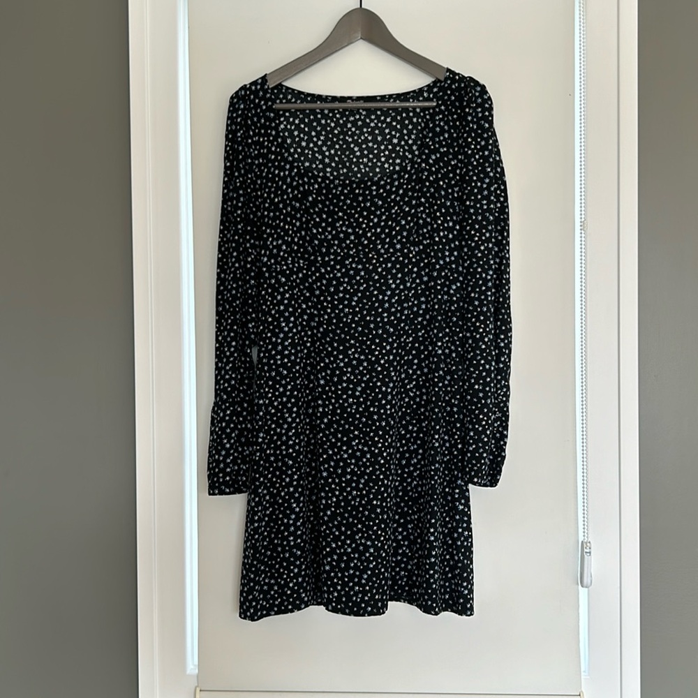 Madewell Black Long Sleeve Mini Dress with White Dot Print